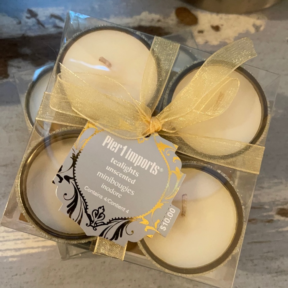 Pier 1 Silver & Gold Beaded Tealights, Set of 4 each